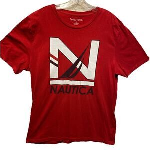 Mens Nautica Red Tee Shirt Size XL 100% Cotton Nautica Logo Basic T-shirt